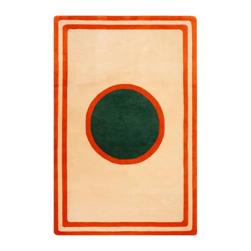 Teppich Tennis Court textil orange / 300 x 200 cm - Handgetuftete Wolle - COLORTHERAPIS - 300 x 200 cm / Orange, Grün - Wolle aus Neuseeland