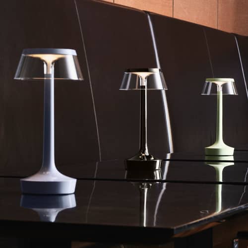 Bon Jour Unplugged Wireless rechargeable lamp plastic material blue / LED - Sensitive Dimmer - Flos - Pale blue - ABS, PMMA