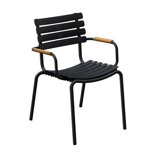 ReCLIPS Stackable armchair plastic material black /Bamboo armrests - Recycled plastic - Houe - Black & bamboo - Bamboo, Recycled plastic, Thermolacquered aluminium