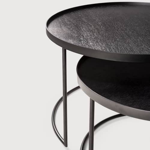 Tavolini estraibili  legno nero / Ø 62 x H 38 cm + Ø 49 x H 31 cm - Ethnicraft - Set da 2 tavoli / Nero - Compensato colorato, Metallo