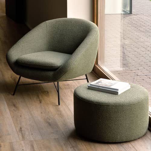 Fauteuil rembourré Barrow tissu vert - Ethnicraft - Kaki - Métal laqué, Mousse haute densité, Tissu