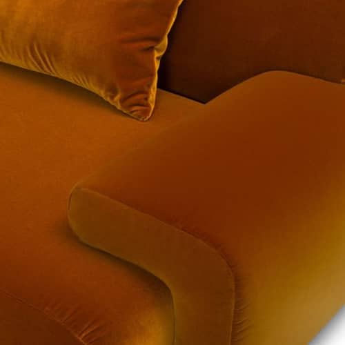 Divano destro Lena tessuto arancione / L 230 cm - 3 posti / Velluto - POPUS EDITIONS - Cognac Velluto - Faggio massello, Ovatta di poliestere, Pannelli di particelle, Schiuma HR, Velluto