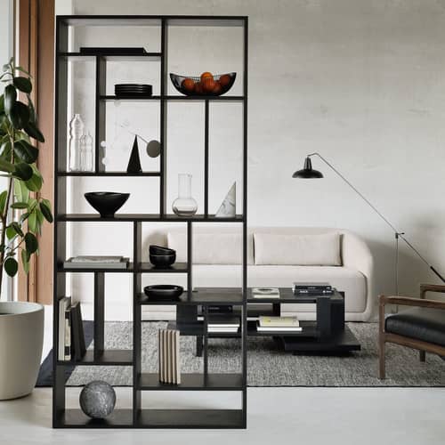 Libreria M Large legno nero / Rovere massello - L 104 x H 219 cm - Ethnicraft - Nero - Massello di quercia colorato