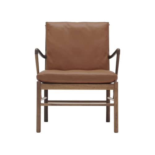 Poltrona imbottita OW149 - Colonial Chair pelle marrone / Ole Wanscher - 1959 - CARL HANSEN & SON - Noce oliato / Pelle marrone (Thor 307) -  Duvet, Corda di carta, Espanso, Noce massello oliato, Pelle
