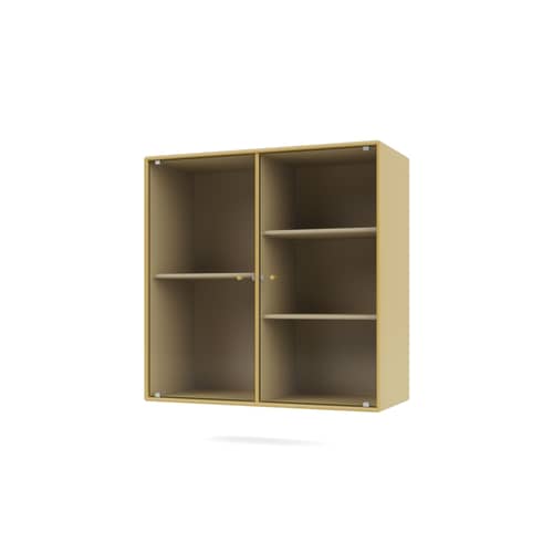 Wandablage Ripple II holz gelb / Vitrine - B 69.6 x T 30 x H 69,6 cm / Gewelltes Glas - MONTANA - Kümmel 157 - Geriffeltes Glas, lackierte Holzfaserplatte