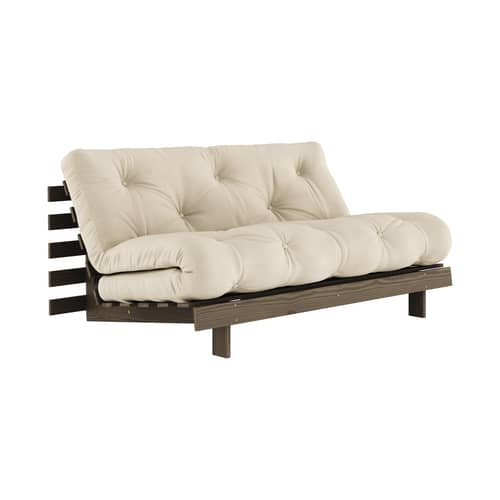 Canapé convertible Roots / L 160 cm - 3 positions / Structure marron - KARUP DESIGN - Beige 747 / Bois marron - Fibres recyclées mélangées, Mousse, Pin massif certifié FSC laqué, Tissu