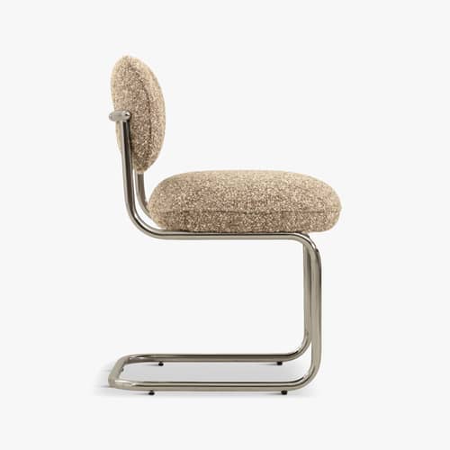 Sedia imbottita Amberta tessuto beige - NV GALLERY - Macchiato (riccio) - Acciaio inox cromato, Schiuma ad alta densità, Tessuto bouclé