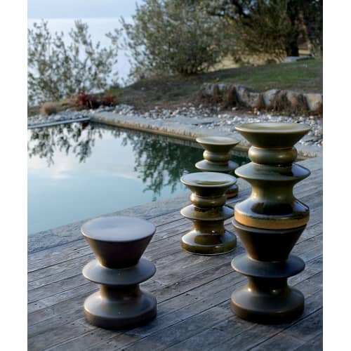 Table d\'appoint Teti céramique vert / H 44 cm - Prospero Rasulo, 2006 - Zanotta - Vert - Jaune - Grès émaillé