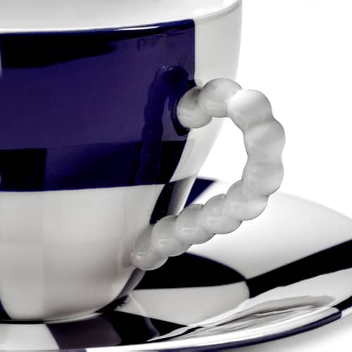 Set de 2 tasses avec soucoupes Fête des Bêtes - Serax - Bleu & blanc - Porcelaine émaillée