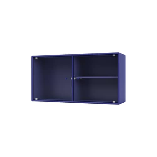 Rangement mural Ripple I bois bleu / Vitrine - L 69,6 x P 20 x H 35,4 cm / Verre ondulé - MONTANA - Monarch 135 - MDF laqué, Verre ondulé