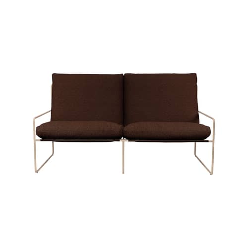 Canapé de jardin 2 places Desert tissu marron / L 156 cm - Ferm Living - Brun Châtaigne (Pure bouclé) / Beige Cachemire -  Ouate, Acier galvanisé, Mousse, Tissu bouclé outdoor