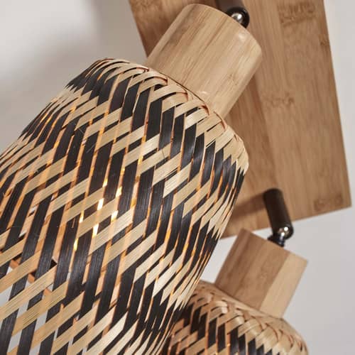 Faretto orientabilie da soffitto Java fibre legno beige bambù intrecciato / 2 spot orientabili - L 22 cm - GOOD&MOJO - Base in legno naturale / Naturale e nero - Bambù, Bambù intrecciato, Ferro