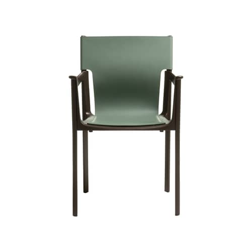 Fauteuil Venice cuir vert - Magis - Cuir vert sauge / Alu bronze foncé - Aluminium, Cuir de vache, Fonte d\'aluminium