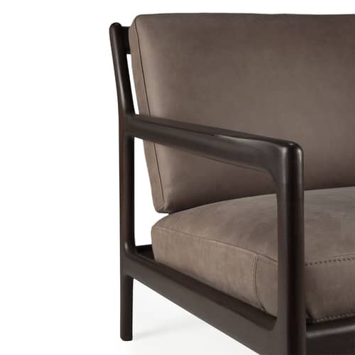 Gepolsterter Sessel Jack Indoor leder braun / Mahagoni & Nubukleder - Ethnicraft - Terra Nubuck / Mahagoni Dunkelbraun - High Density-Schaum, Massives Mahagoni gebeizt, Nubuk-Leder