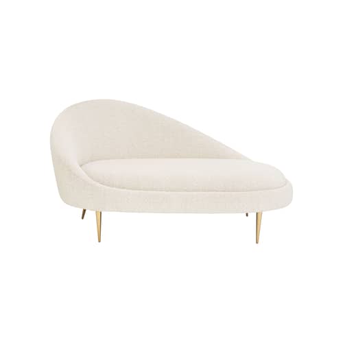 Méridienne Ether tissu blanc / Gauche - L 177.8 cm - Jonathan Adler - Blanc (tissu bouclé) / Laiton poli - Laiton poli, Mousse, Tissu bouclé