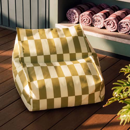 Pouf d\'extérieur enfant Vibes - NOBODINOZ - Vert Lime / Carreaux - Polystyrène expansé, Tissu acrylique