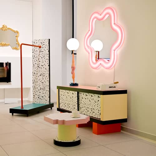 Super Stender Rack wood multicoloured / 120 x 48.3 x H 173 cm - Casters & mirror - Seletti - About Terrazzo - MDF, Metal, Stratified, Wood