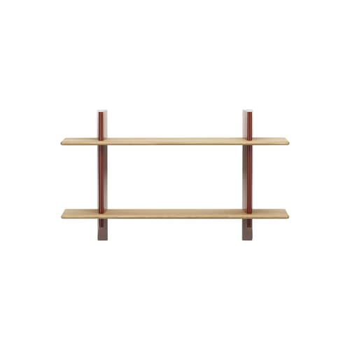 Regal Rayonnage Mural metall holz rot / Jean Prouvé, 1936 - B 118 x H 70 cm - Vitra - Japanese Red / Eiche natur - massive Eiche, Stahl