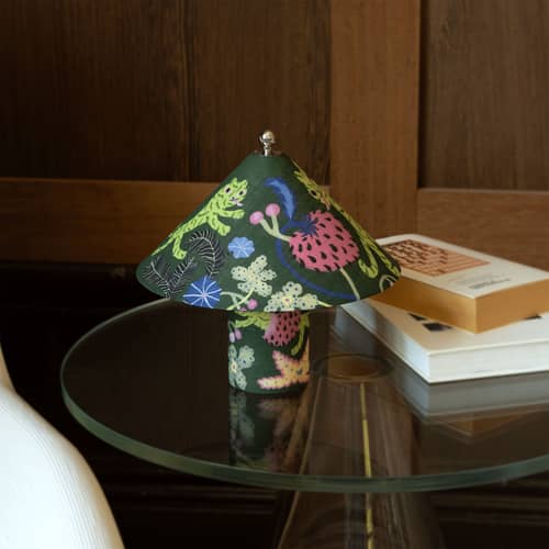 Loulou LED Wireless rechargeable lamp textile green - CRÈME ATELIER - Midnight Garden - Linen, Recycled PLA