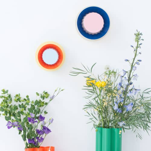 Applique Mina / Ø 20 cm - Plastique recyclé / Fabriqué en France - Warren & Laetitia - Rose / Bleu mat / Beige / Jaune - Bioplastique, Plastique recyclé