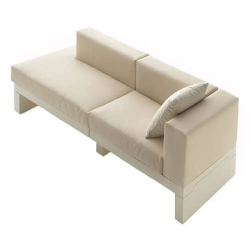 Divano da giardino a 3 posti Bellini Hour tessuto bianco beige Bracciolo sinistro - Serralunga - Cuscini crema/bracciolo sinistro - Polietilene, Tessuto