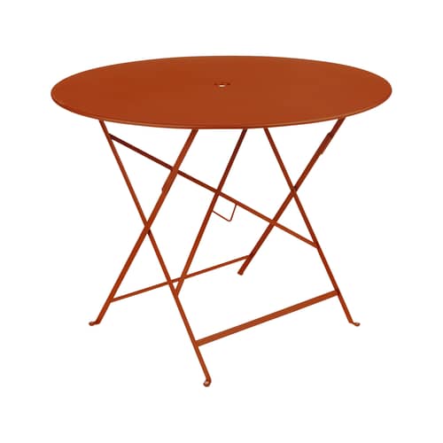 Tavolo pieghevole Bistro metallo arancione / Ø 96 cm - 5 persone / Foro per parasole - Fermob - Arancione candito - Acciaio laccato