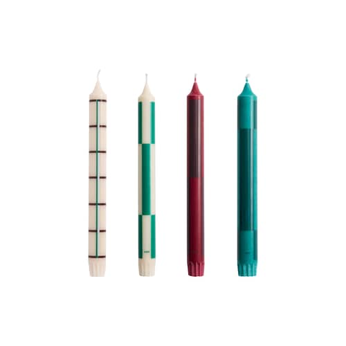 Set de 4 bougies longue Pattern - Hay - Verts et bordeaux - Huile, Stéarine