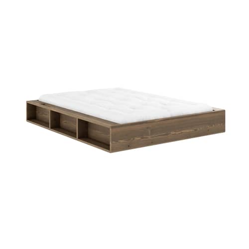 Ziggy Double bed wood brown / For mattresses 140 x 200 cm - Built-in Storage - KARUP DESIGN - Brown Wood - FSC-certified lacquered solid pine