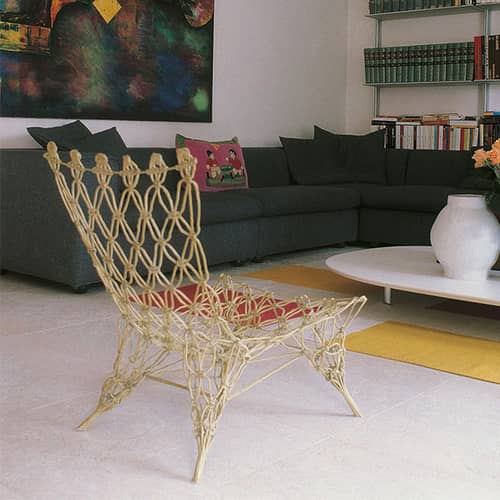 Fauteuil Knotted chair   / Marcel Wanders, 1996 - Corde recouverte de résine - Cappellini - Beige - Corde durcie avec résine époxy, Fibre de carbone