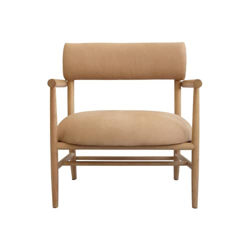 Fauteuil lounge Nama - 101 COPENHAGEN - Nude (cuir nubuck) / Chêne naturel - Chêne massif, Cuir Nubuck, Mousse
