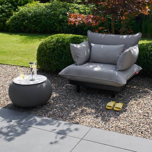 Fauteuil rembourré Paletti Lounge tissu marron - Fatboy - Rayé / Cacao - Mousse polyester, Polyéthylène recyclé, Tissu oléfine