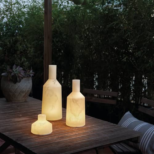 Kabellose, wiederaufladbare Außenlampe Alabast Small LED stein weiß / H 39 cm - Alabaster - Carpyen - H 39 cm / Weiß - Alabaster