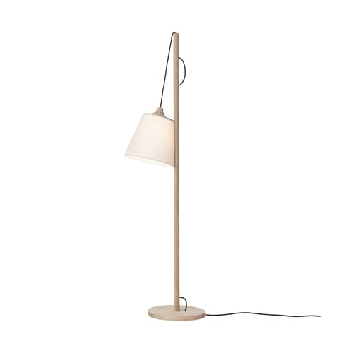 Lampadaire Pull lamp bois naturel / Abat-jour réglable - Fabriqué artisanalement - Muuto - Chêne / Abat-jour blanc - Chêne massif, Plastique recouvert de tissu
