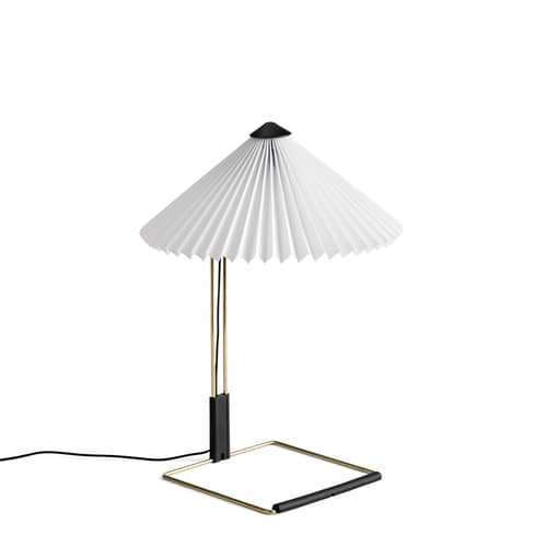 Lampe de table Matin Small LED tissu blanc / H 38 cm - Hay - Blanc / Laiton poli - Acier finition laiton, Coton plissé
