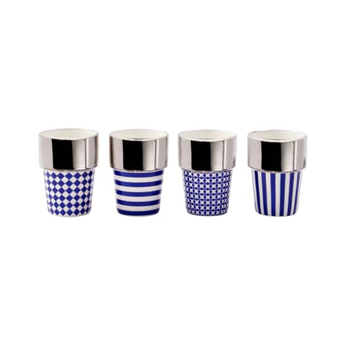 Mug Aunty céramique bleu / Set 4 - 300 ml - POLSPOTTEN - Bleu, argent - Porcelaine