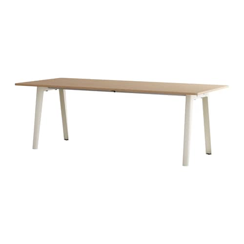 rechteckiger Tisch New Modern holz natur / 220 x 95 cm - Eiche öko-zertifiziert / 10 bis 12 Personen - TIPTOE - Eiche / Cremeweiße Füße - Massive Tanne mit Eichenfurnier, thermolackierter Stahl