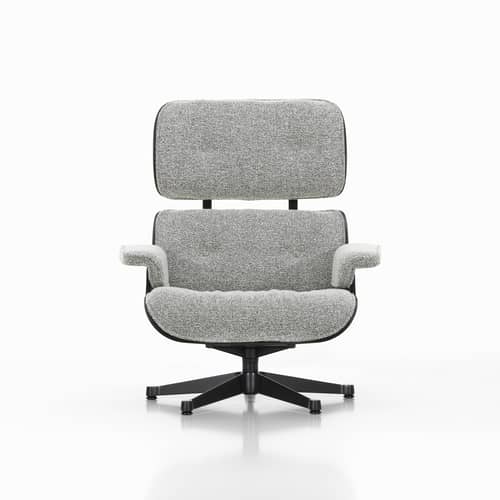 Set fauteuil & repose-pieds Lounge Chair & Ottoman tissu gris / Eames (1956) - Vitra - Châtaignier noir / Gris Salt\'n pepper (tissu Nubia) - Contreplaqué cintré, Mousse polyuréthane, Placage châtaignier laqué, Tissu