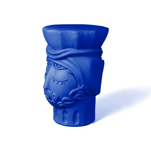 Tabouret Magna Graecia - Testa di Moro Man céramique bleu - Seletti - Bleu cobalt - Terre cuite