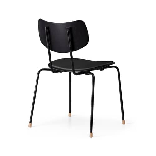 Chaise rembourrée VLA26P - Vega Chair / Vilhelm Lauritzen, 1956 - CARL HANSEN & SON - Noir / Cuir noir (Thor 301) - Acier thermolaqué, Contreplaqué de chêne laqué, Cuir, Mousse polyuréthane
