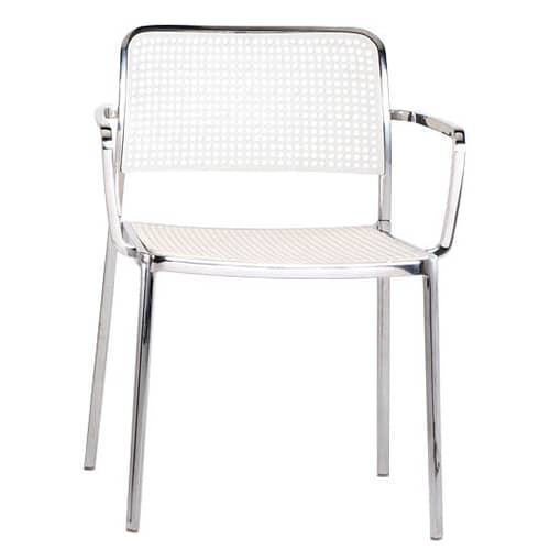 Fauteuil empilable Audrey plastique blanc / Structure aluminium poli / Seconde vie - Kartell - Structure alu brillant  / Assise blanche - Aluminium poli, Polypropylène