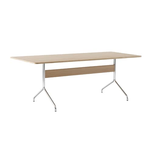 Bureau Pavilion AV19 bois naturel / 200 x 90 cm - &tradition - Chêne / Chromé - Acier, MDF plaqué chêne