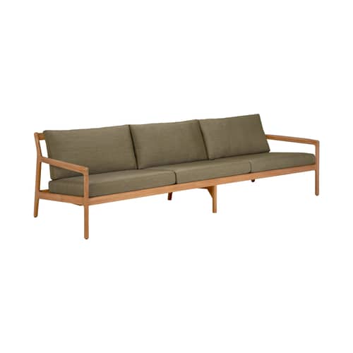 Canapé de jardin 3 places Jack Outdoor / L 265 cm - Teck - Ethnicraft - Vert - Mousse, Teck massif, Tissu polypropylène