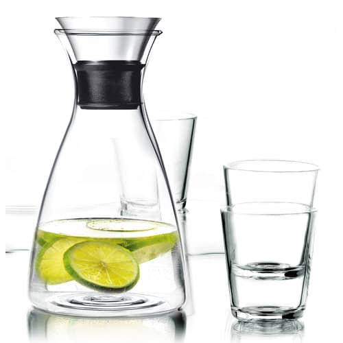 Carafe Stoppe-goutte métal verre transparent 1 L / Forme évasée - Sans fourreau - Eva Trio - Transparent - Acier inoxydable, Silicone, Verre