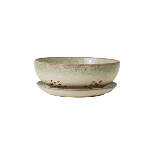 Ciotola per frutti di bosco 70s ceramics ceramica verde / Filtro per la frutta - Con piatto / Ø 17,3 cm - HK LIVING - Flush - Gres smaltato