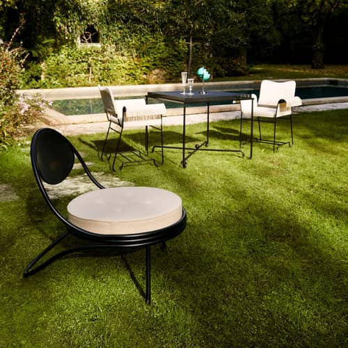 Gepolsterter Sessel Copacabana metall schwarz / Mathieu Matégot, 1955 - Gubi - Schwarz / Stoff Beige & Schwarz (Lorkey 41) - Outdoor-Stoff, Schaumstoff, Stahl