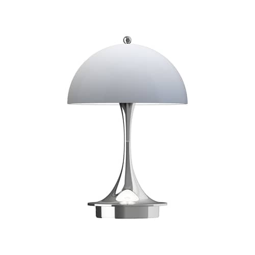 Lampada senza fili ricaricabile Panthella 160 materiale plastico grigio / LED - Ø 16 cm - Louis Poulsen - Grigio Opalino / Piede cromato - policarbonato