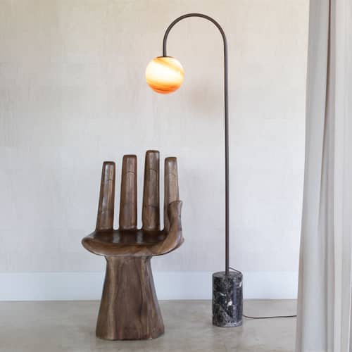 Lampadaire Tivoli - It\'s about Romi - Marron - Acier, Travertin, Verre