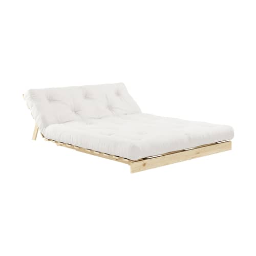 Schlafcouch Roots holz weiß / B 140 cm - 3 Positionen / Struktur Pinie Klare Kiefer - KARUP DESIGN - Naturpinie 701 / Klare Kiefer hell - FSC-zertifiziertes Massivholz Kiefer, Gewebe, Recycelte Mischfasern, Schaumstoff
