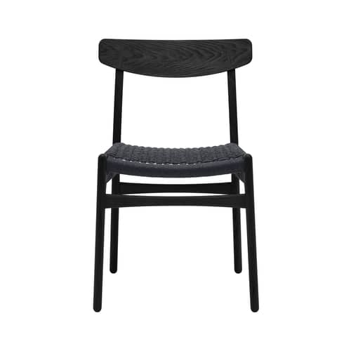 Stuhl CH23 holz schwarz / Hans J. Wegner, 1950 - Papierschnur - CARL HANSEN & SON - Eiche schwarz lackiert / Schwarze Schnur - Lackierte massive Eiche, lackiertes Eichenholzfurnier, Papierseil