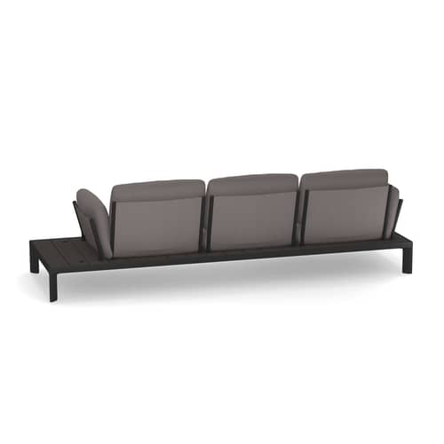 Gartensofa 3-Sitzer Tami metall textil grau / 3 Plätze - L 277 cm - Emu - Gewebe grau / Gestell: schwarz und anthrazit - Aluminiumlegierung, Polyacryl-Gewebe, Schaumstoff, WPC Bambus